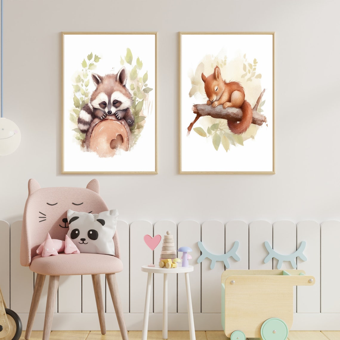 Sleeping Red Squirrel on Branch Watercolor Nursery Art Poster - Image 3