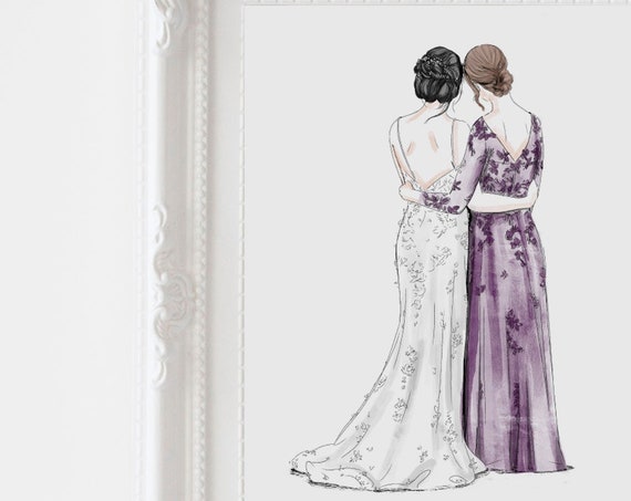 Mother of Bride White and Purple Gown Embrace Portrait Poster