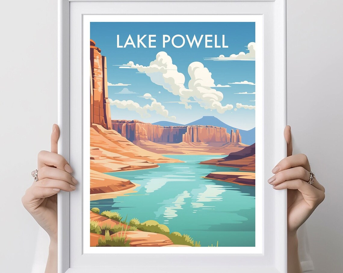 Lake Powell Travel Poster, Desert Lake Wall Art - Image 3
