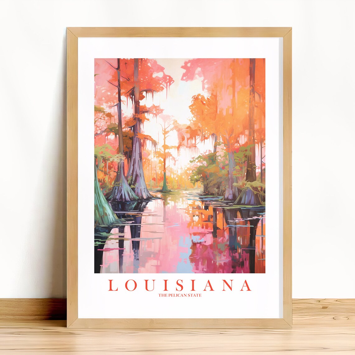 Louisiana Travel Poster, Retro Bayou Landscape Print