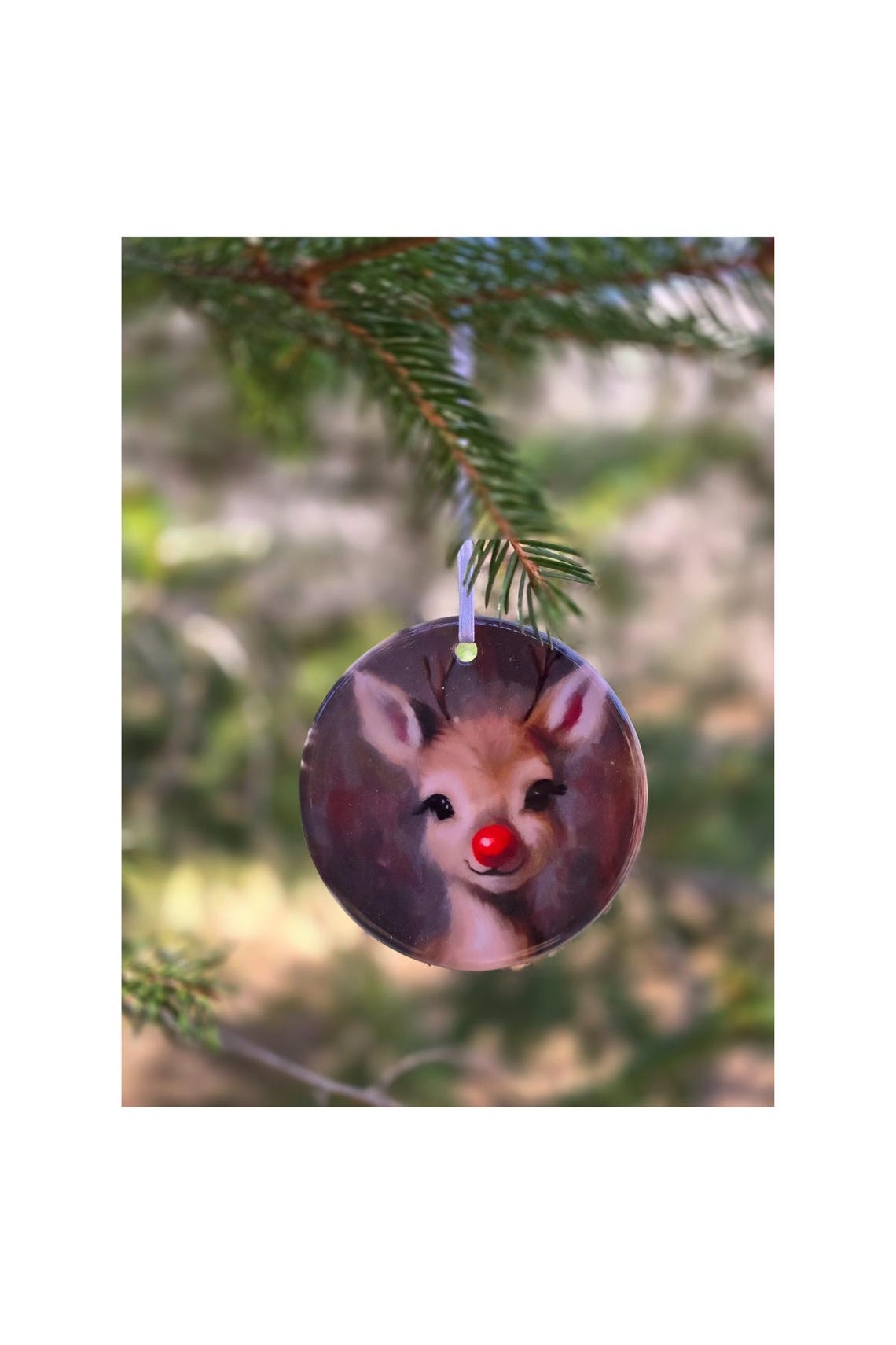 Rudolph Reindeer Face Christmas Ornament Round Hanging Tree Decoration - Image 3