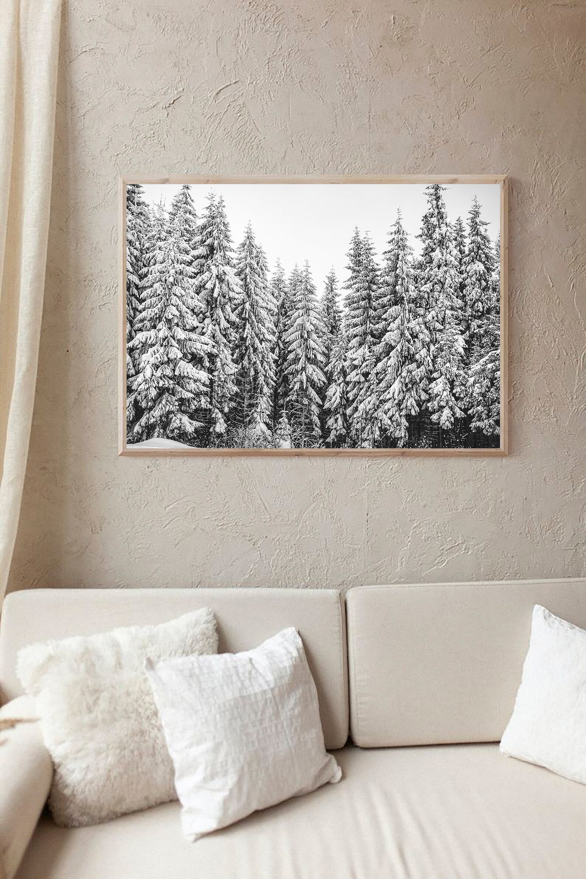 Snow Covered Pine Trees Black White Winter Forest Photo Poster - Image 2