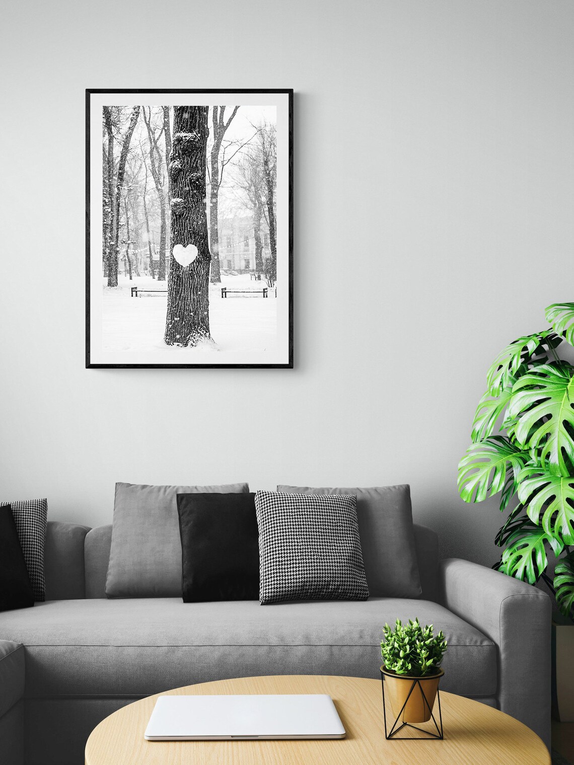 Heart Carved In Tree Trunk In Snowy Winter Park Photo Poster - Image 3