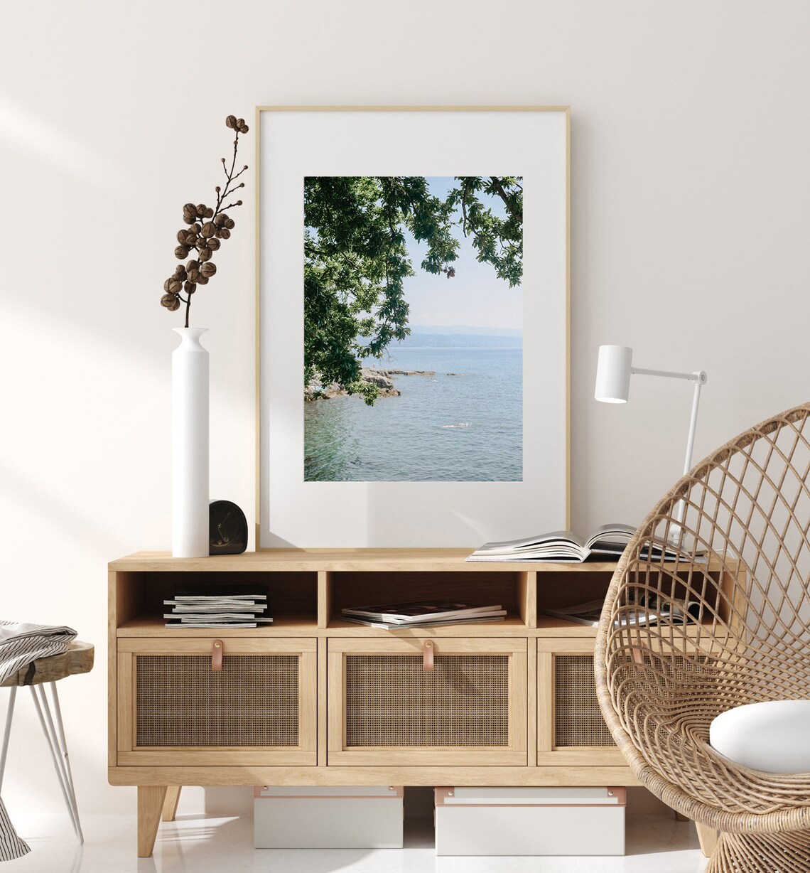 Calm Blue Sea Through Green Branches Rocky Coast Nature Poster - Image 3