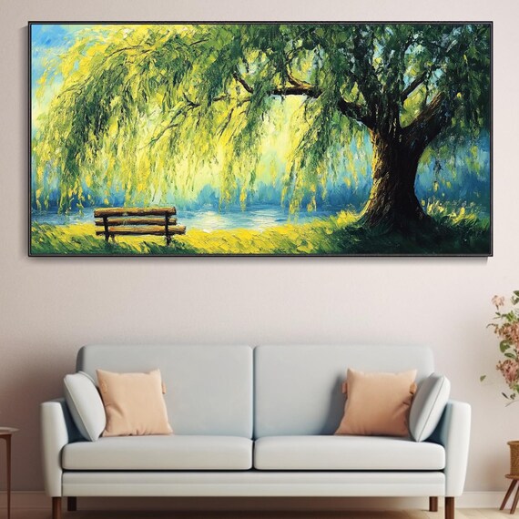 3d Tranquil Garden Textured Wall Art Serene Willow Tree Oil Painting On Vibrant Landscape Oil Painting Living Room Wall Art