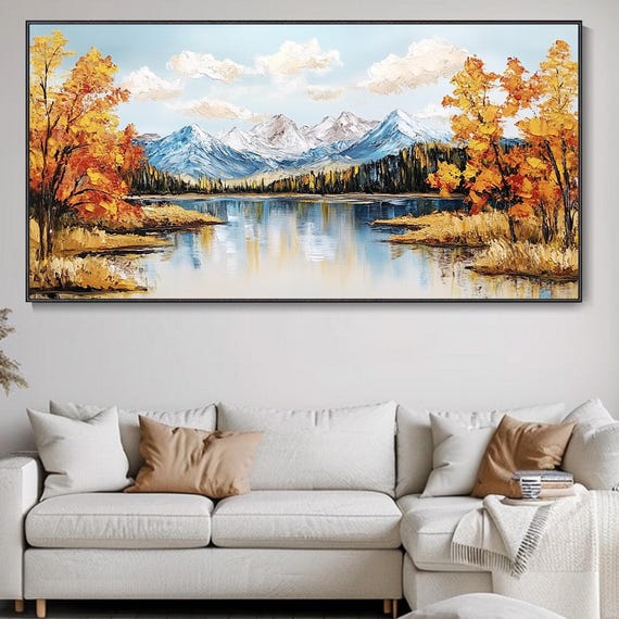 Vibrant Mountain Landscape Oil Painting Designer Art Abstract Nature Art Large Art For Living Room 3d Textured Wall Art Statement Art