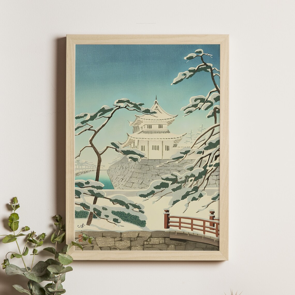 Nijo Castle Snowy Winter Scene Kenji Kusaka Woodblock Poster