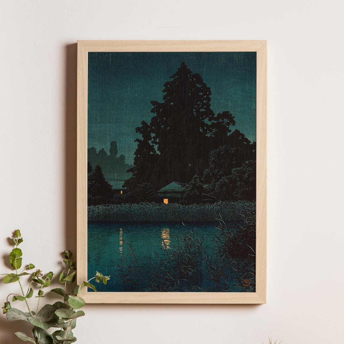 Omiya In Rain Kawase Hasui 1930s Rainy Street Scene Vintage Japanese Woodblock Style Shinhanga Weather Art Nostalgic Decor