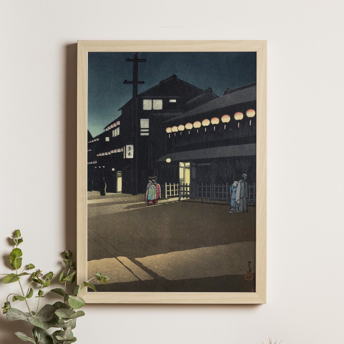 Osaka Souemoncho Night Lanterns Japanese Woodblock Street Poster