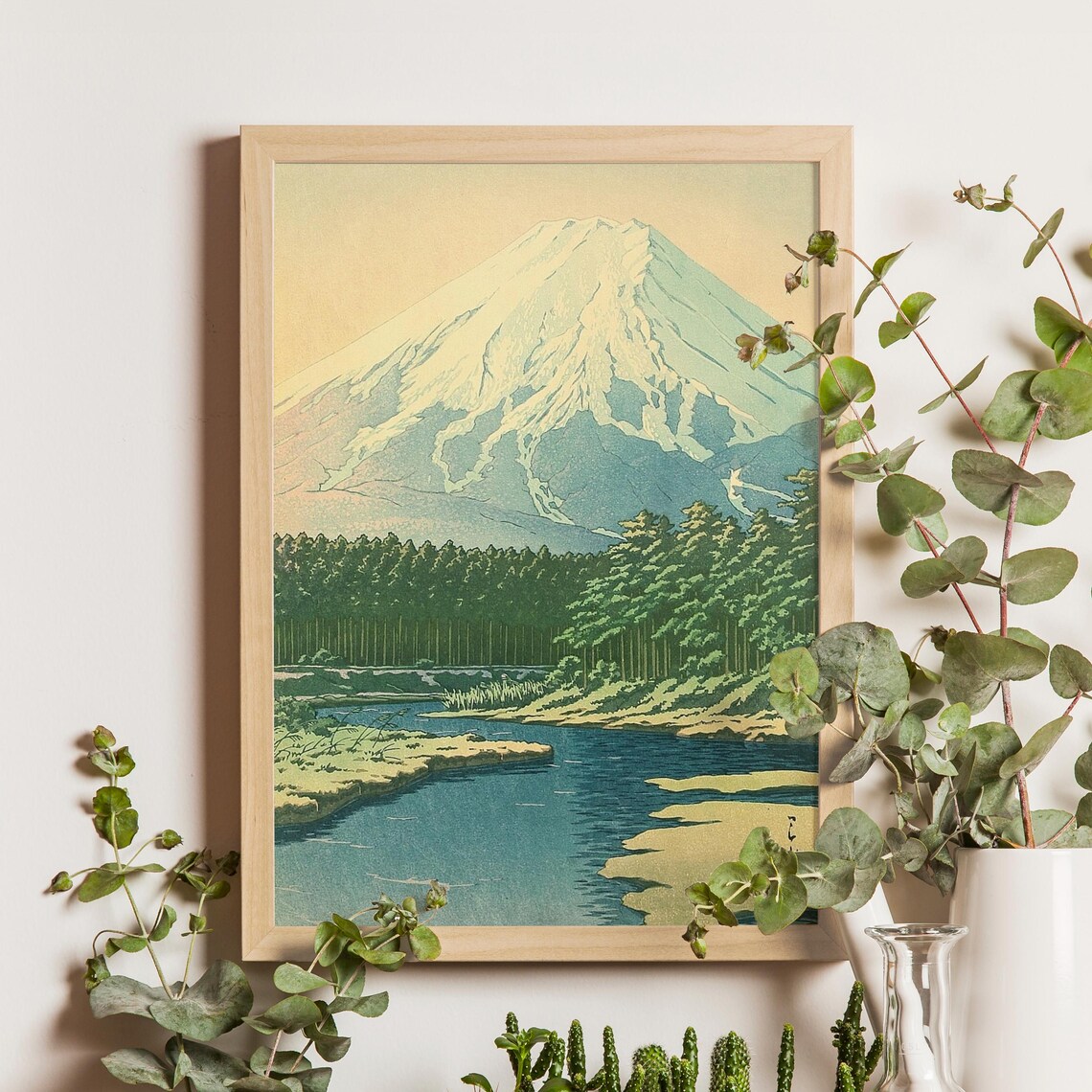 Kawase Hasui Mount Fuji Above Forest and River Summer Scene Poster
