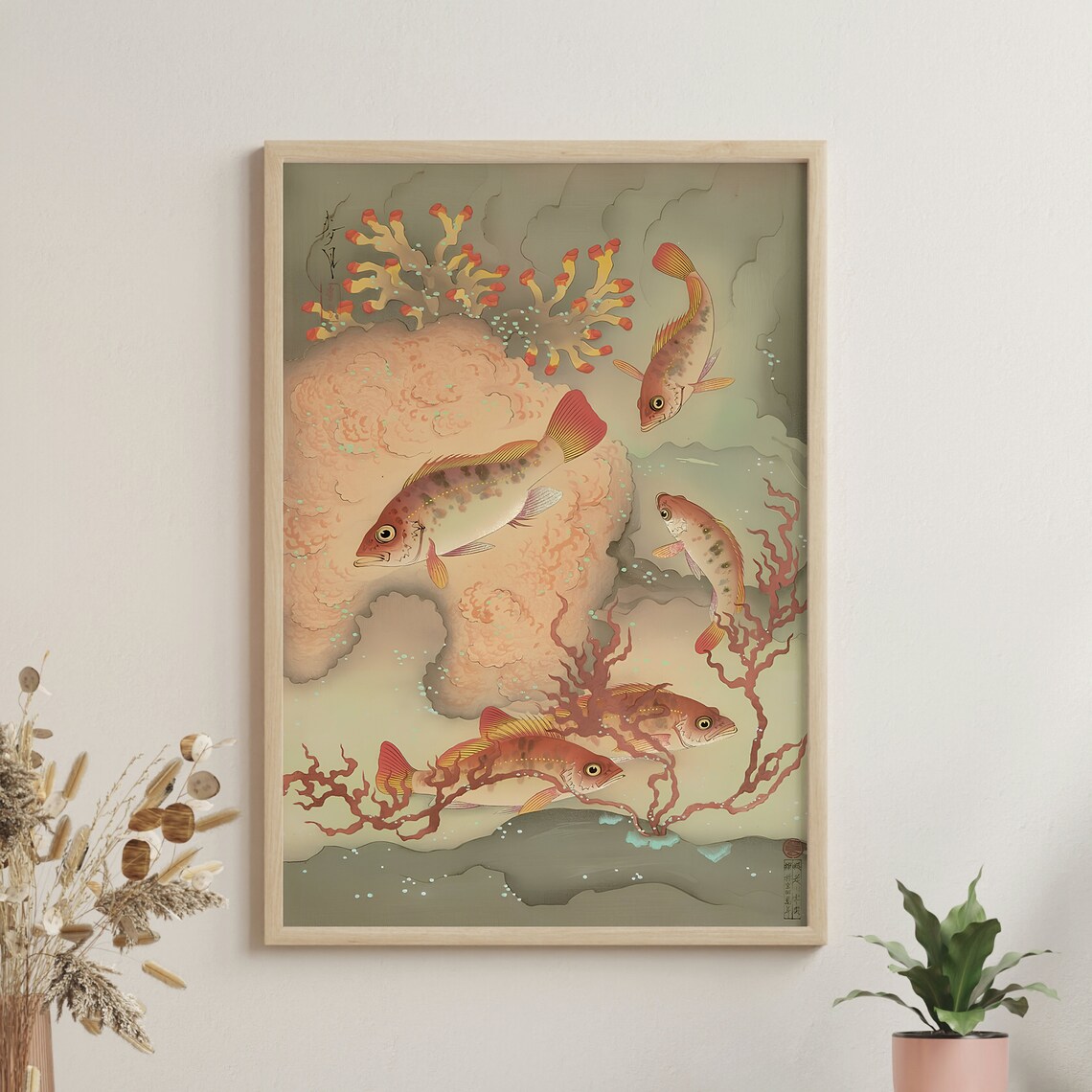 Red Rockfish Mebaru Ohno Bakufu Coral Sea Life Woodblock Poster