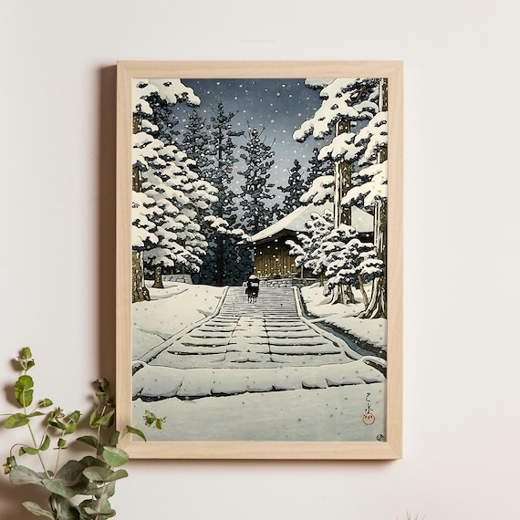 Kawase Hasui Snowy Night Temple Steps 1950 Snow Night Poster