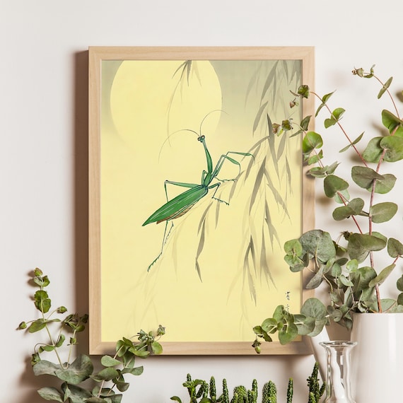 Ohara Koson Praying Mantis Under Full Moon Japanese Woodblock Poster