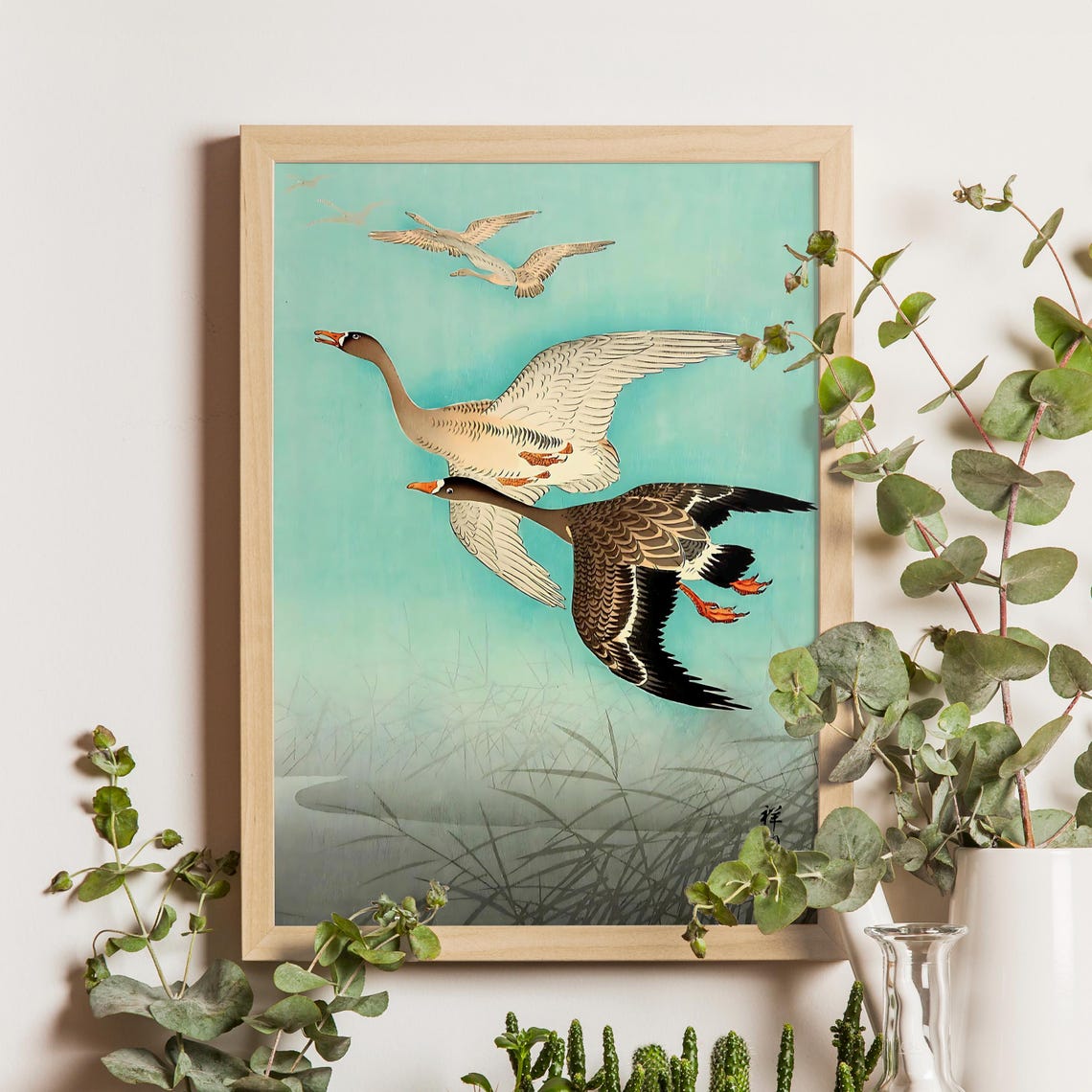 Flock Of Geese Ohara Koson 1926 Japanese Woodblock Print Bird Art Shin Hanga Wildlife Nature Kachoe Waterfowl