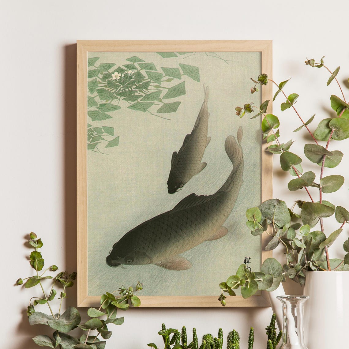 Two Carp and Water Plants Ohara Koson 1926 Japanese Art Poster