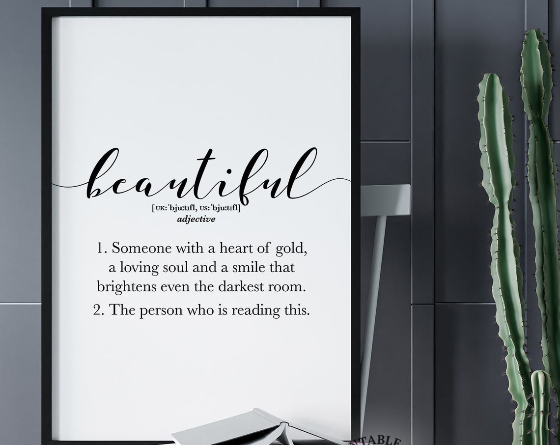 Beautiful Definition Dictionary Poster, Sweet Adjective Gift for Her Decor