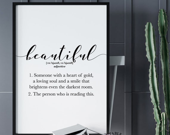 Beautiful Definition Dictionary Poster, Sweet Adjective Gift for Her Decor