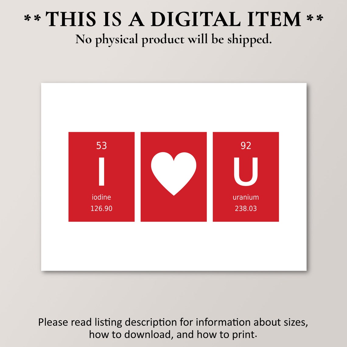 I Love You Iodine Uranium Periodic Table Nerd Science Love Poster - Image 2