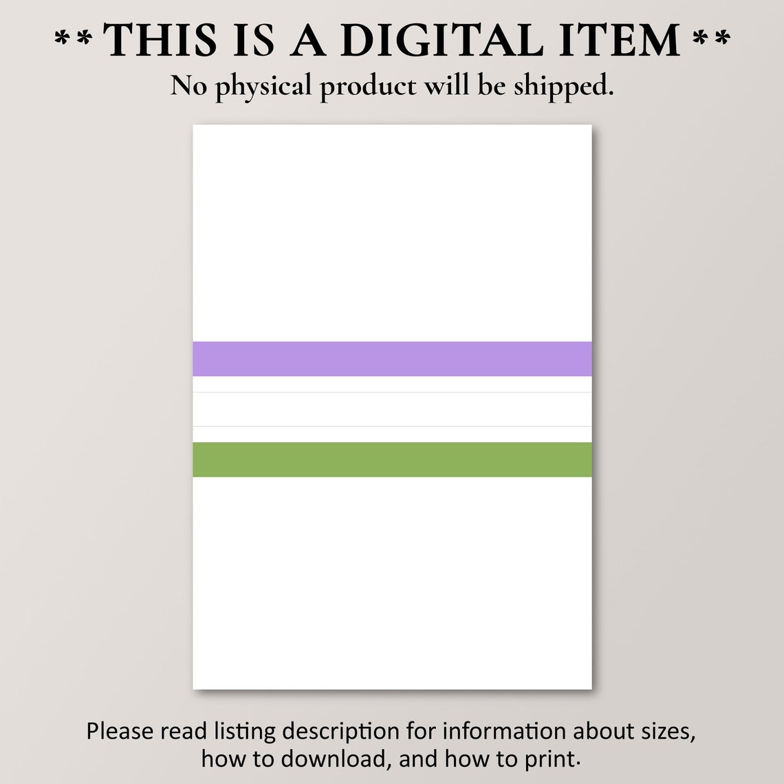 Genderqueer Pride Flag Lavender White Green Striped Minimalist Poster