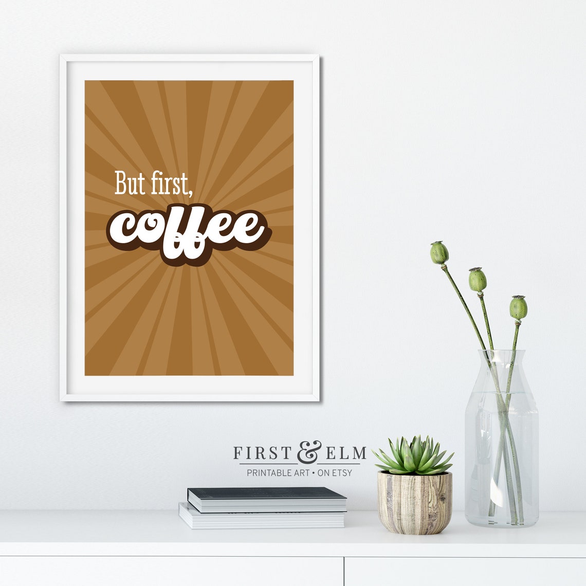 But First Coffee Retro Sunburst Brown Kitchen Coffee Lover Art Print - Image 2