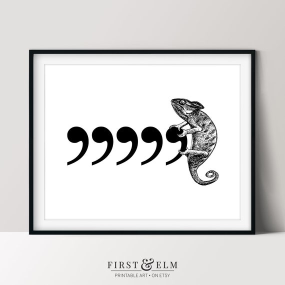 Comma Chameleon Funny Grammar Nerd Poster Gifts For Librarians Instant