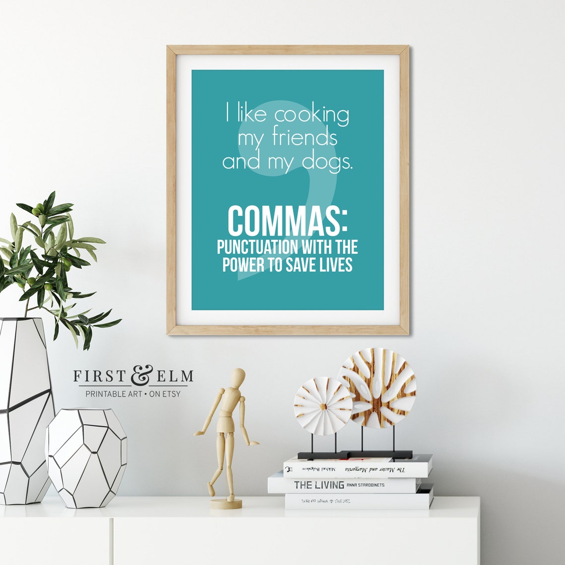 Commas Punctuation With Power To Save Lives Funny Teal Grammar Poster - Image 2