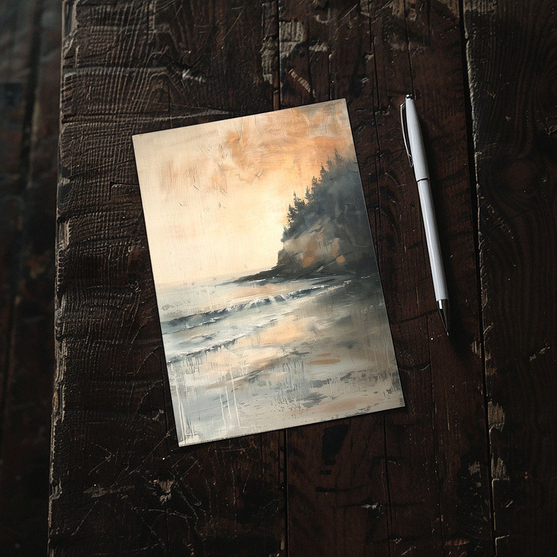 Misty Coastal Cliffs Above Grey Waves Serene Seascape Art Poster - Image 3
