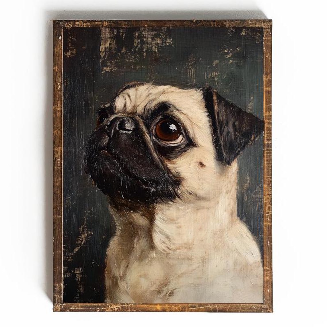 Pug Dog Portrait Gazing Upward Vintage Oil Painting Art Poster - Image 3