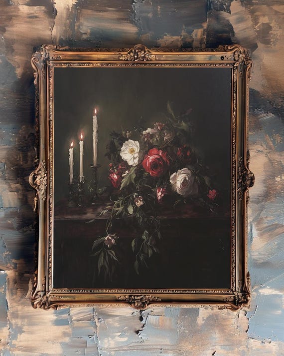 Dark Floral Dark Academia Decor Dark Cottagecore Wall Art For Reading Nook Decor Moody Floral Print Dark Wall Art Moody Hallway
