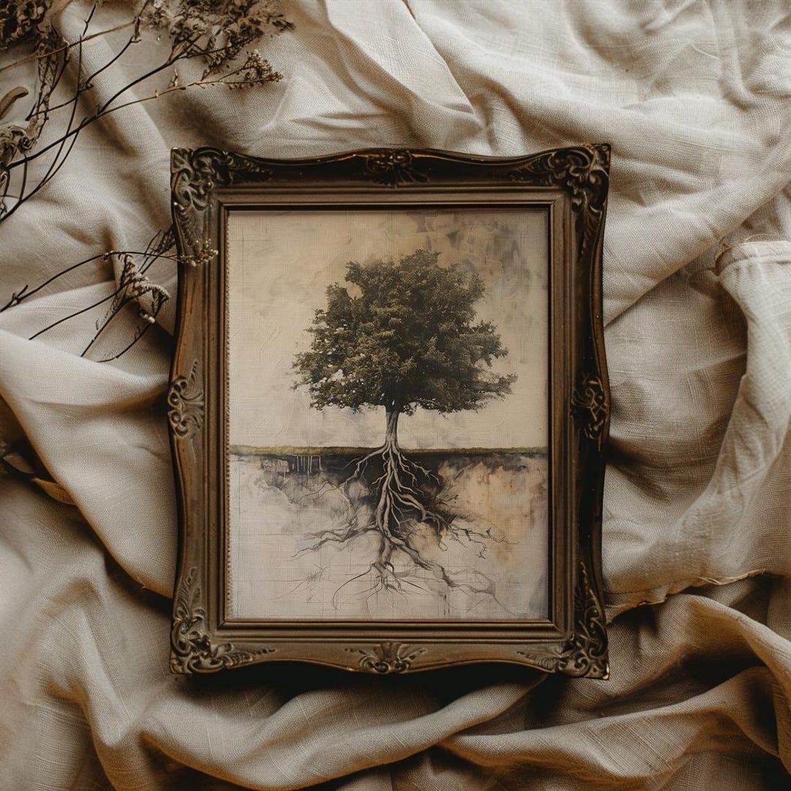 Tree Of Life Above and Below Ground Root Illustration Poster - Image 3