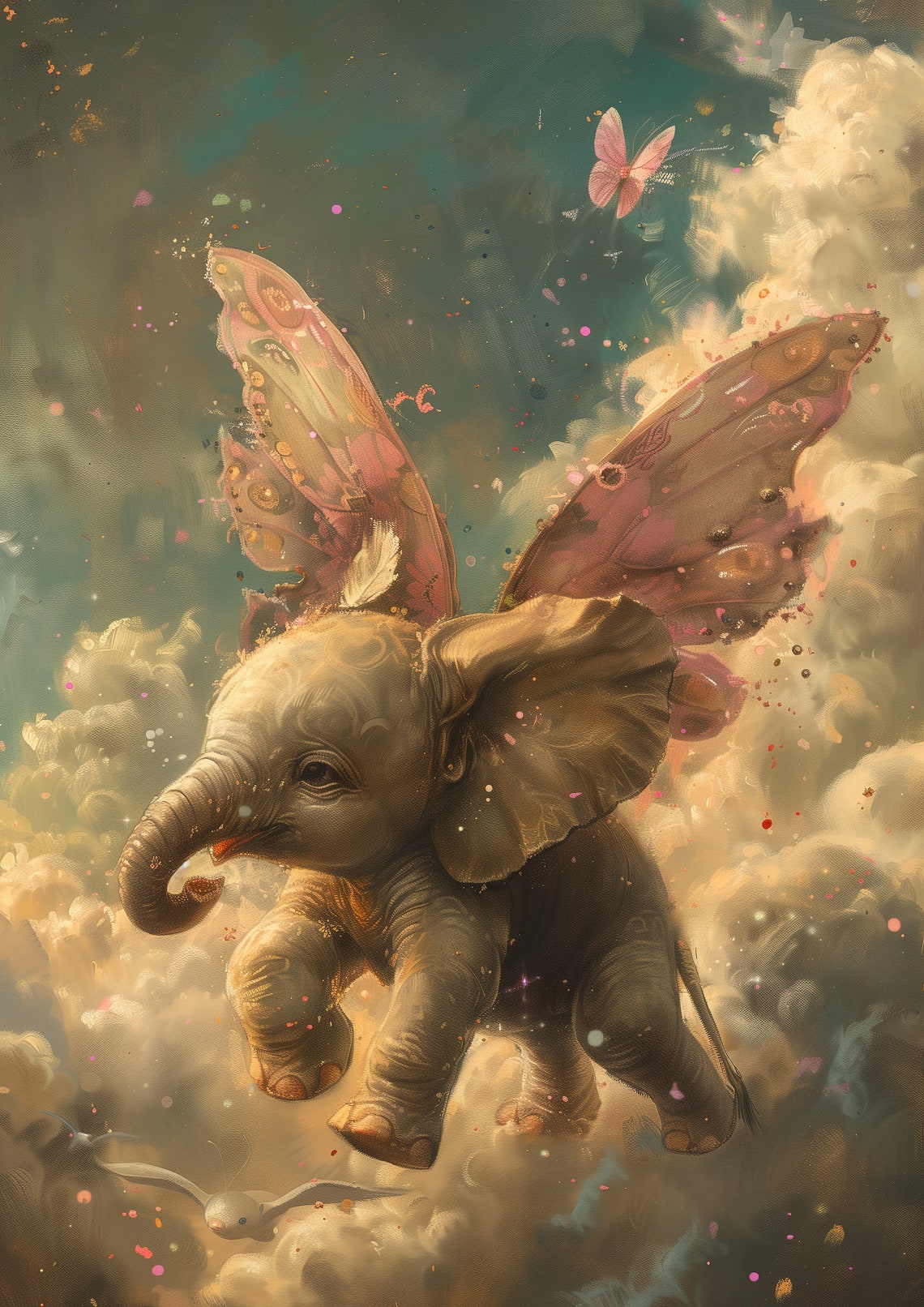 Baby Elephant Print Fairy Elephant Baby Jungle Animal Decor For Nursery Fairy Wall Art For Nursery Little Girl Room Butterfly Art - Image 3