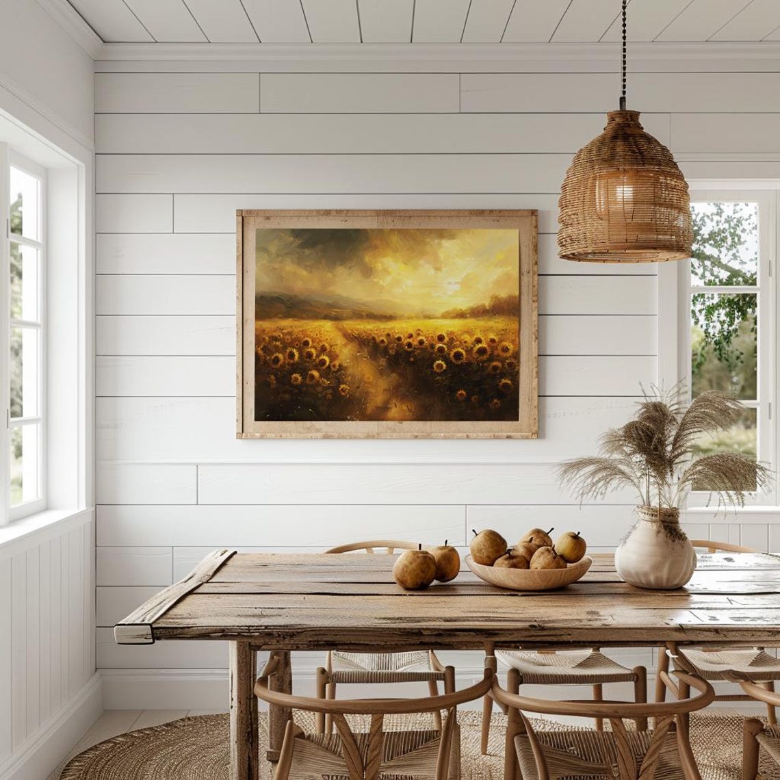 Golden Sunset Path Through a Vast Sunflower Field Landscape Poster - Image 4