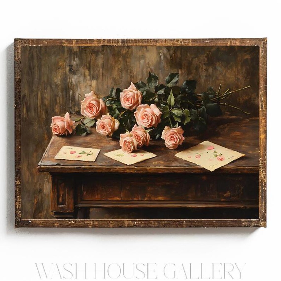 Blush Pink Roses with Vintage Botanical Cards on Wood Poster - Image 2