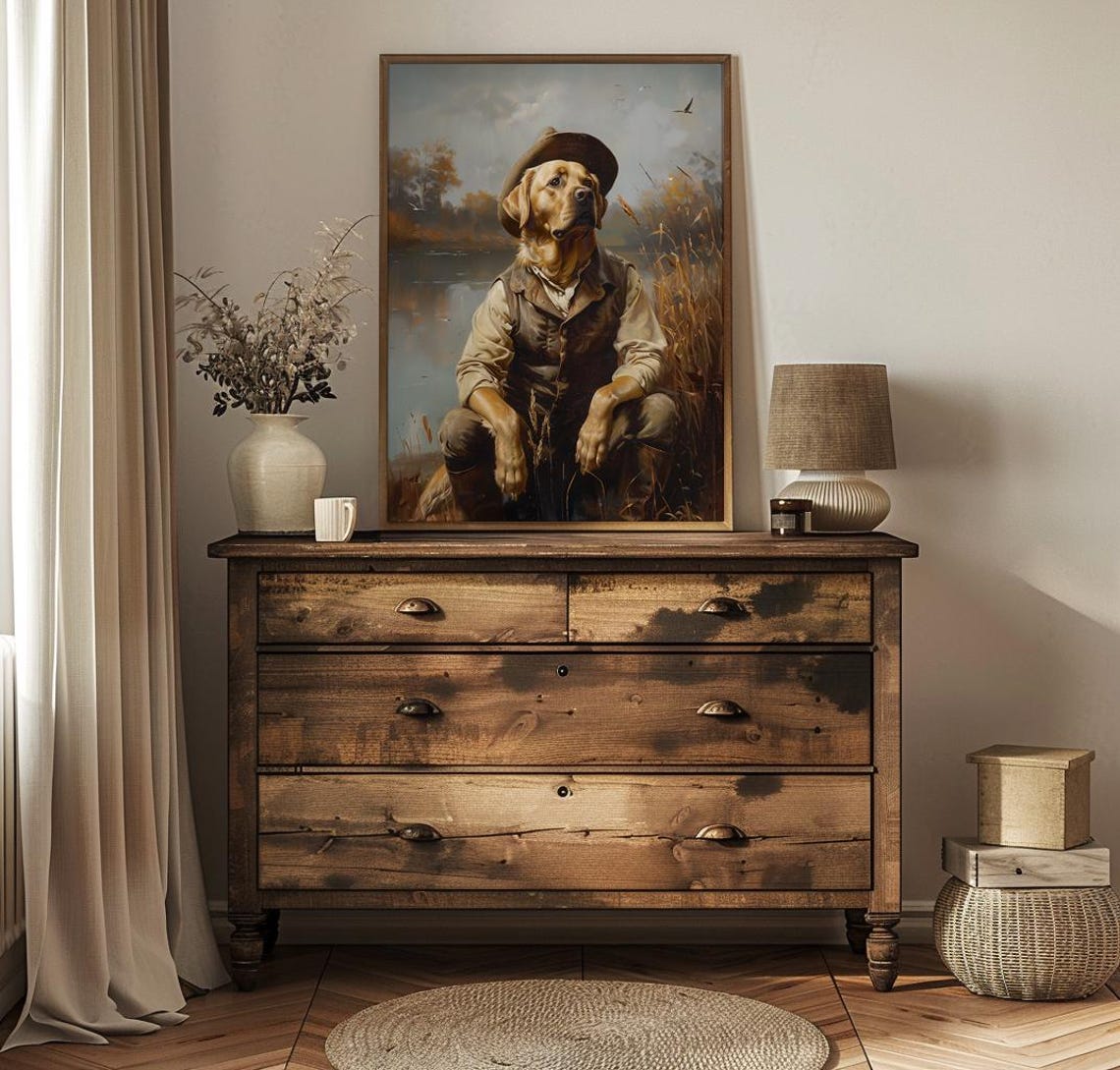 Labrador Retriever in a Hat and Vest by the Quiet Marsh Poster - Image 2