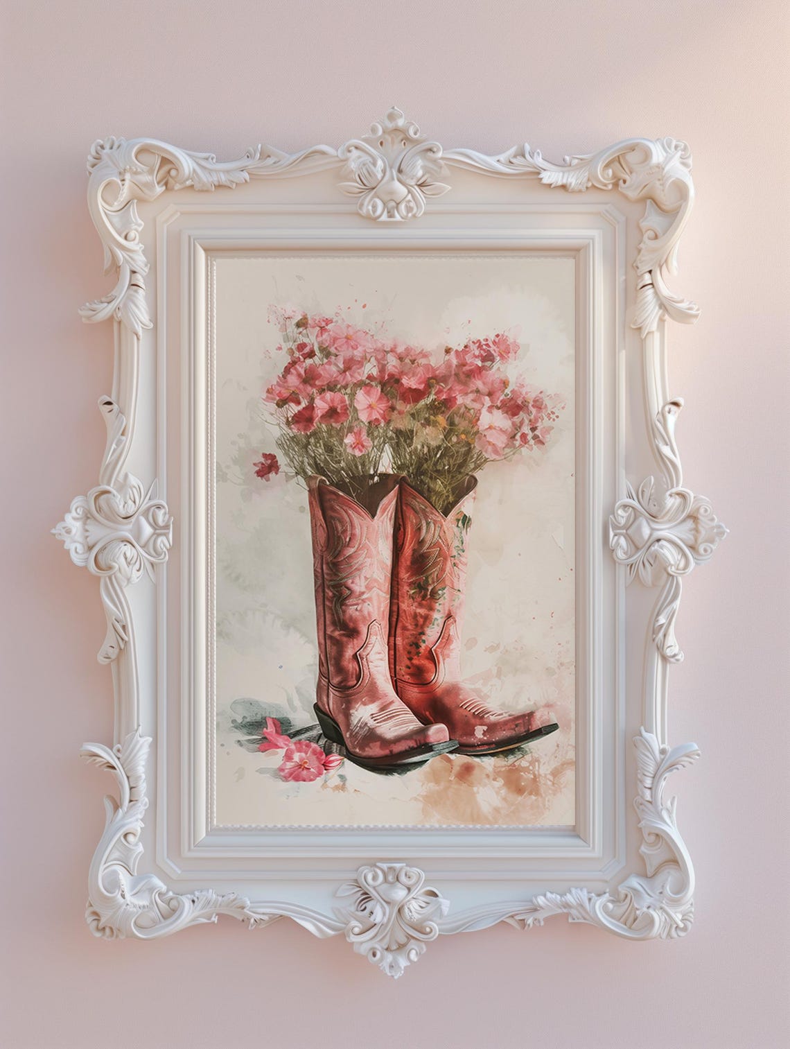 Pink Cowgirl Boot Cowgirl Wall Art Pink Western Art Pink Cowgirl Wall Art Cowgirl Boot Flower Watercolor Cowgirl Boot Print Pink - Image 2