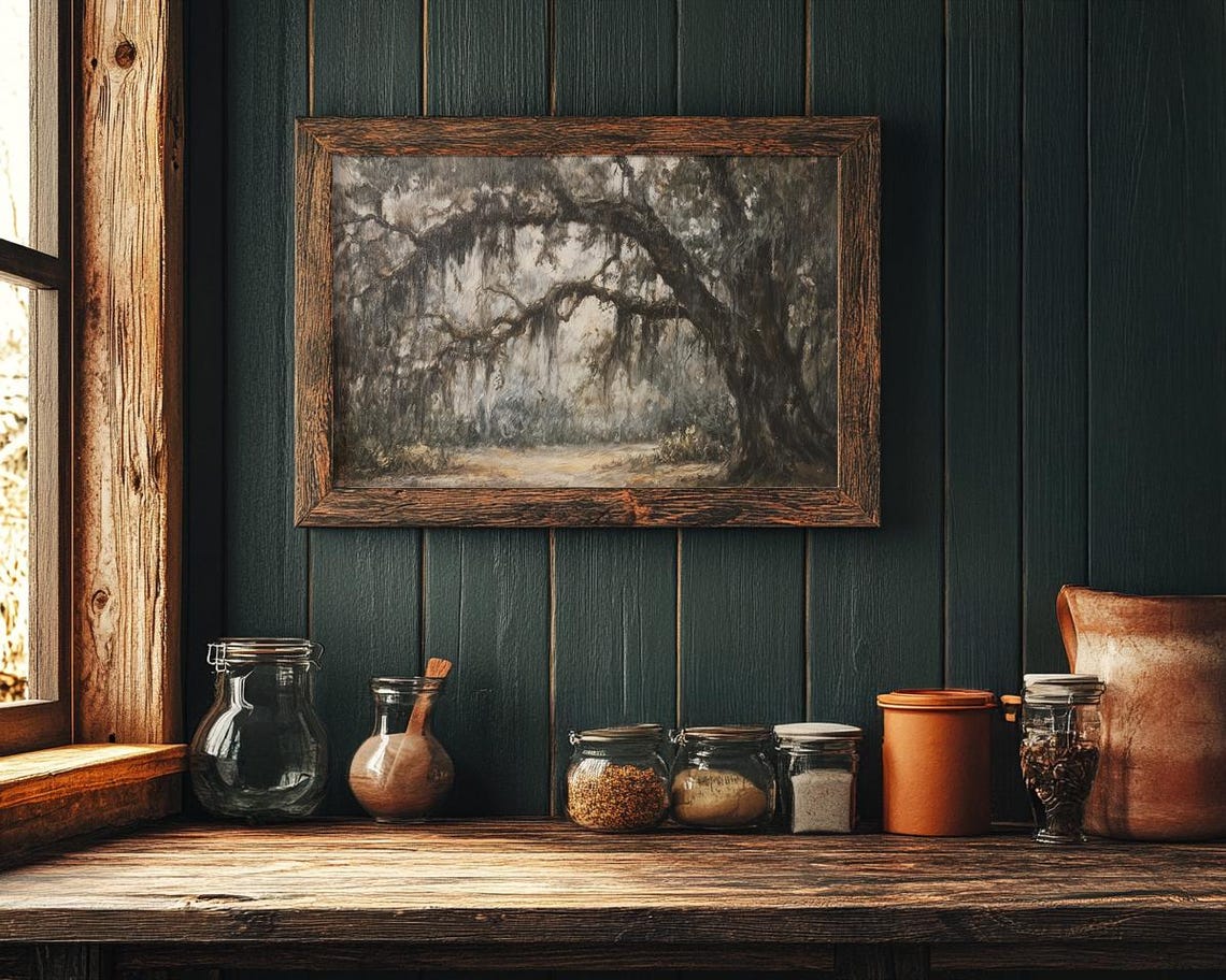 Live Oak Tree Southern Living Wall Art Southern Gothic Decor Spanish Moss On Oak Tree Botanical Print Coastal Wall Art Moody Decor - Image 4