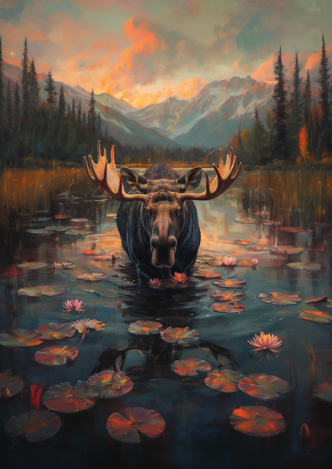 Colorful Wall Art Of Alaska Moose Painting Cabin Wall Art Gifts For Dad Gifts For Hunters Lodge Decor Mud Room Wall Art - Image 2