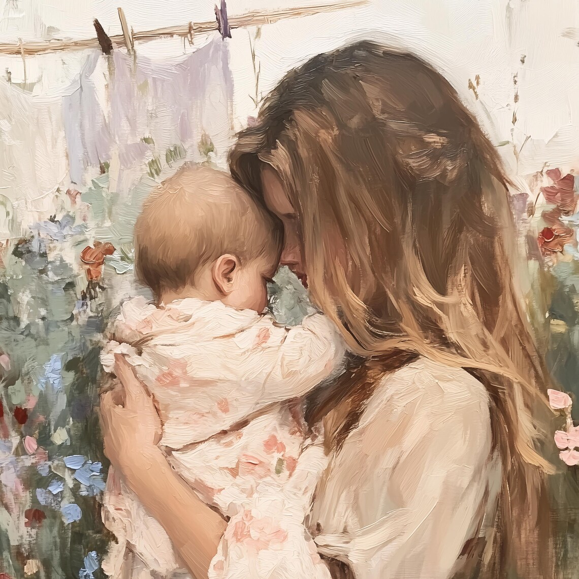 Mother Kissing Baby In Flower Garden Vintage Motherhood Poster - Image 3