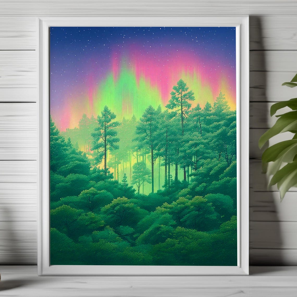 Enchanted Forest Art Northern Lights Art Print Vibrant Wilderness Art For Apartment Pastel Forest Wall Art Fantasy Art 077