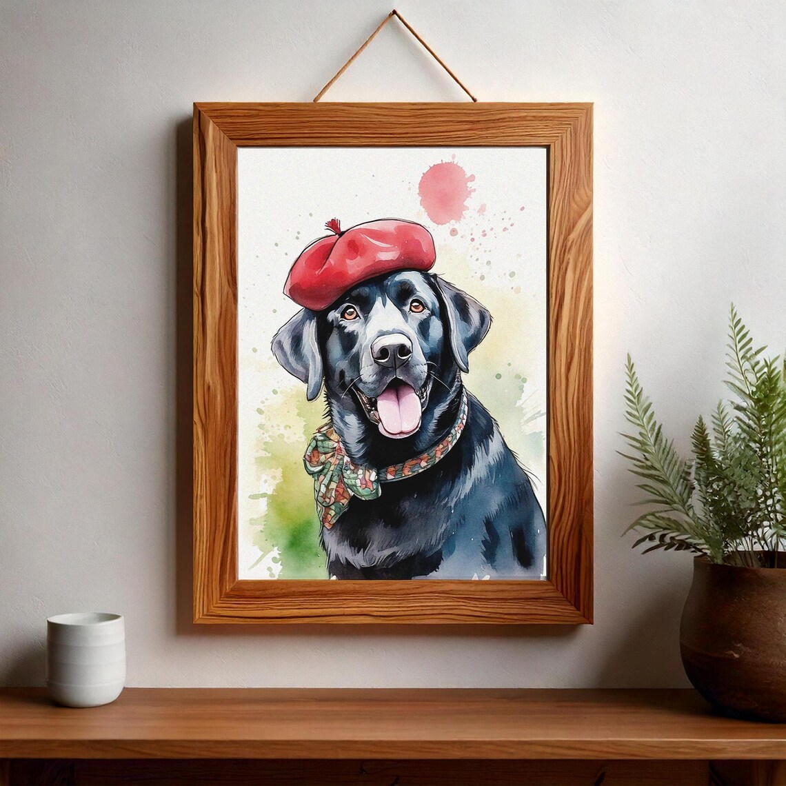 Black Labrador in Red Beret Watercolor Portrait Dog Art Poster - Image 2
