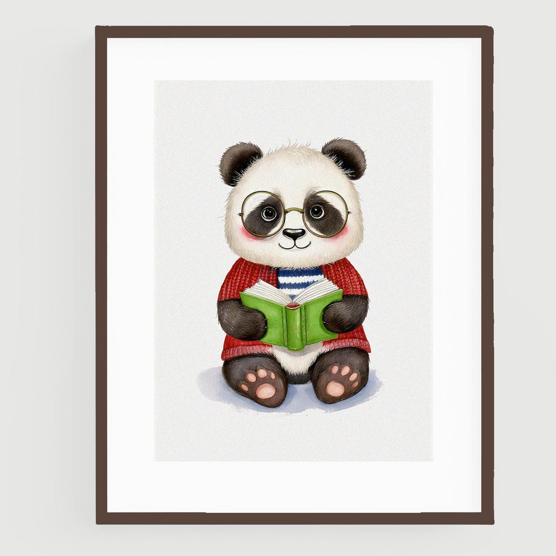 Cute Bespectacled Panda in Cardigan Reading a Green Book Poster - Image 2