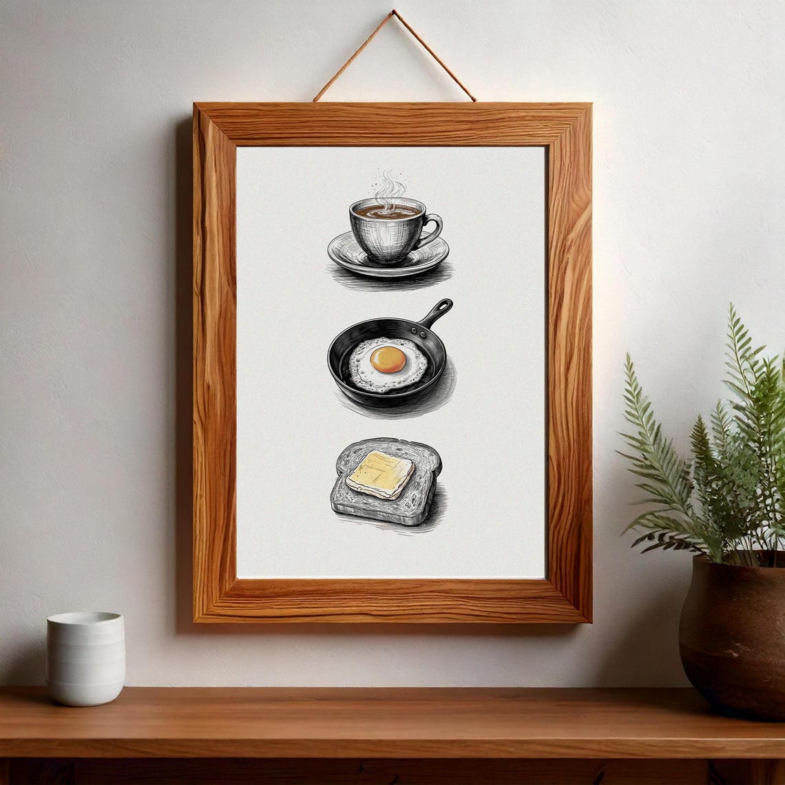 Breakfast Essentials Coffee Egg and Toast Sketch Kitchen Art Poster - Image 2