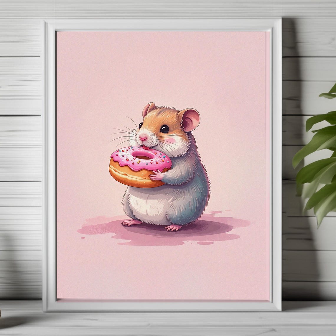 Cute Hamster Holding Pink Sprinkle Donut Kawaii Animal Poster