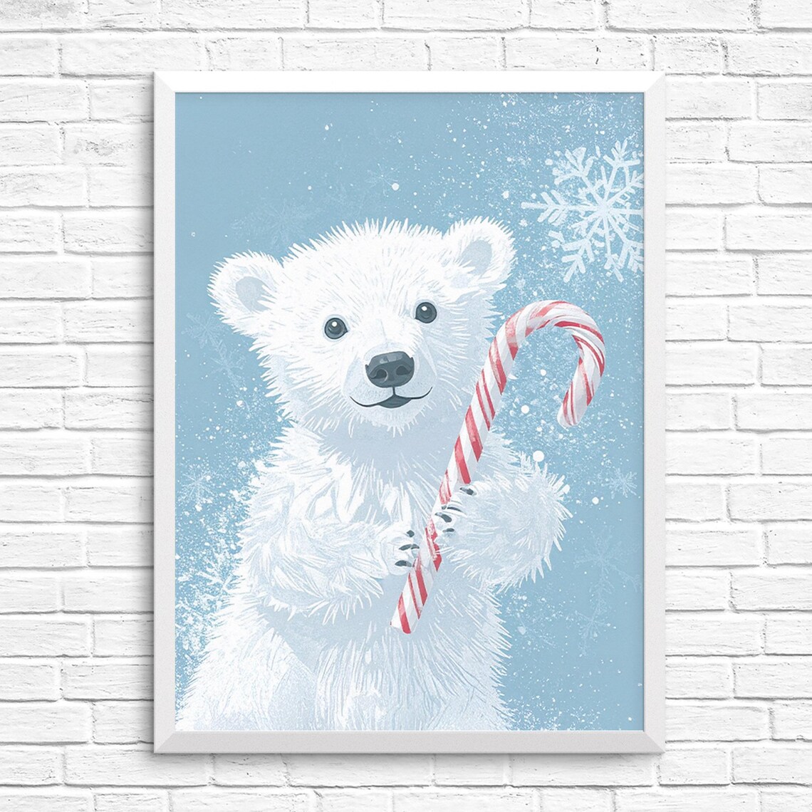 Polar Bear Wall Art Print, Whimsical Christmas Decor