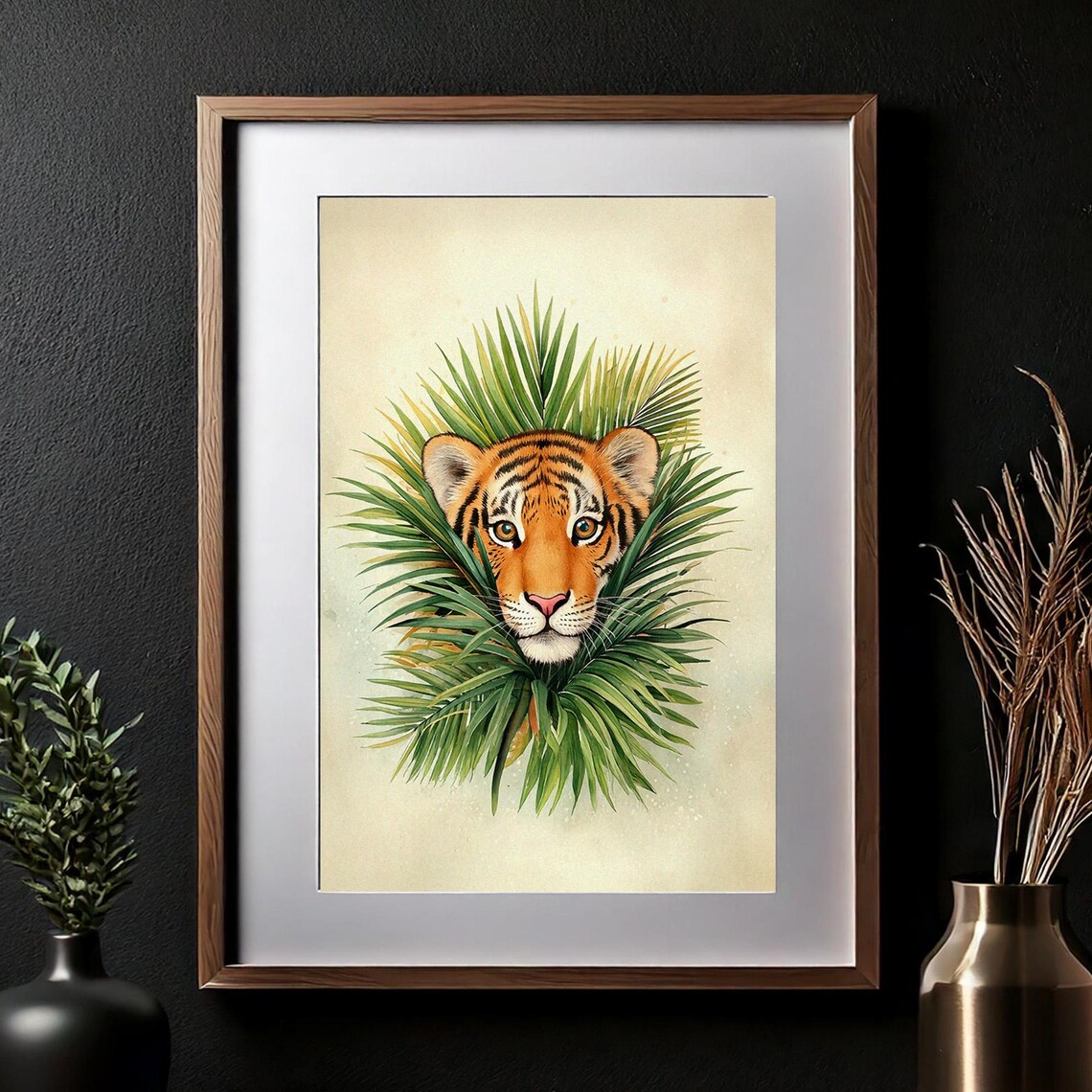Majestic Tiger Face Framed by Tropical Palm Leaves Jungle Poster - Image 2