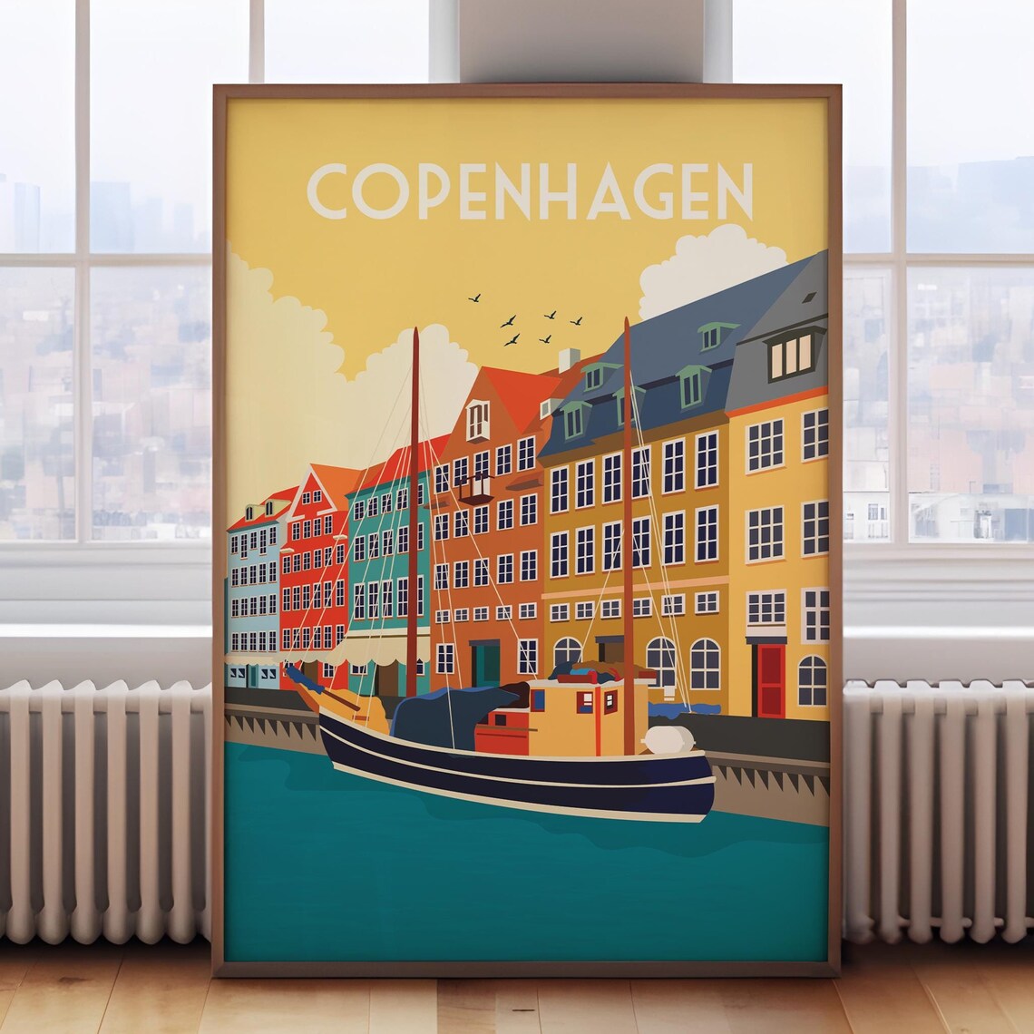 Copenhagen Retro Travel Poster, Denmark Art Print