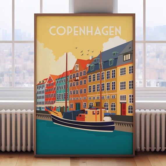 Copenhagen Retro Travel Poster, Denmark Art Print