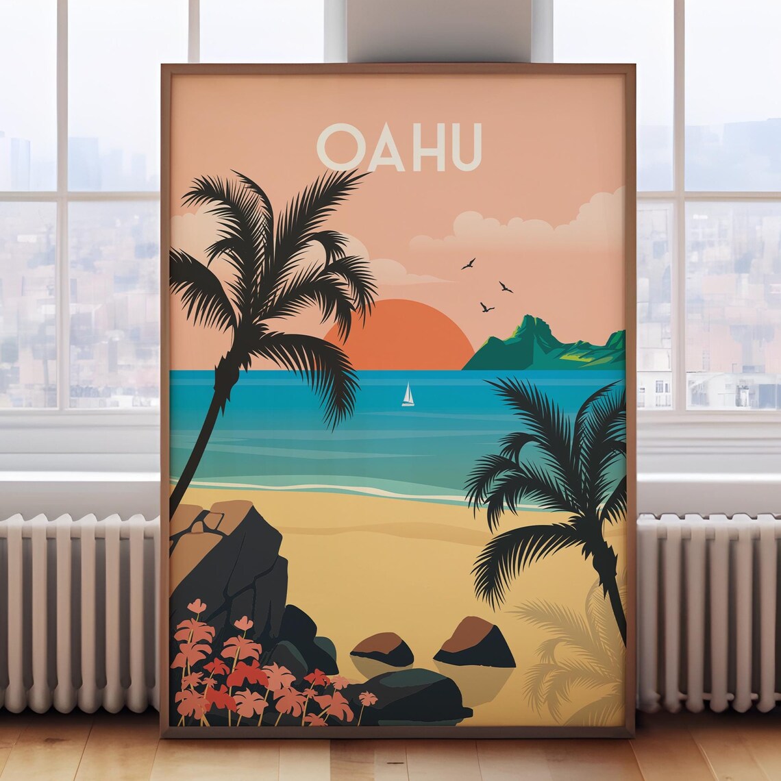 Oahu Travel Poster, Hawaii Island Wall Art Print
