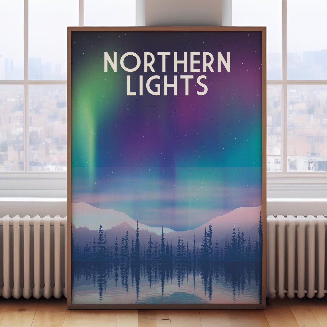 Northern Lights Travel Poster, Iceland and Norway