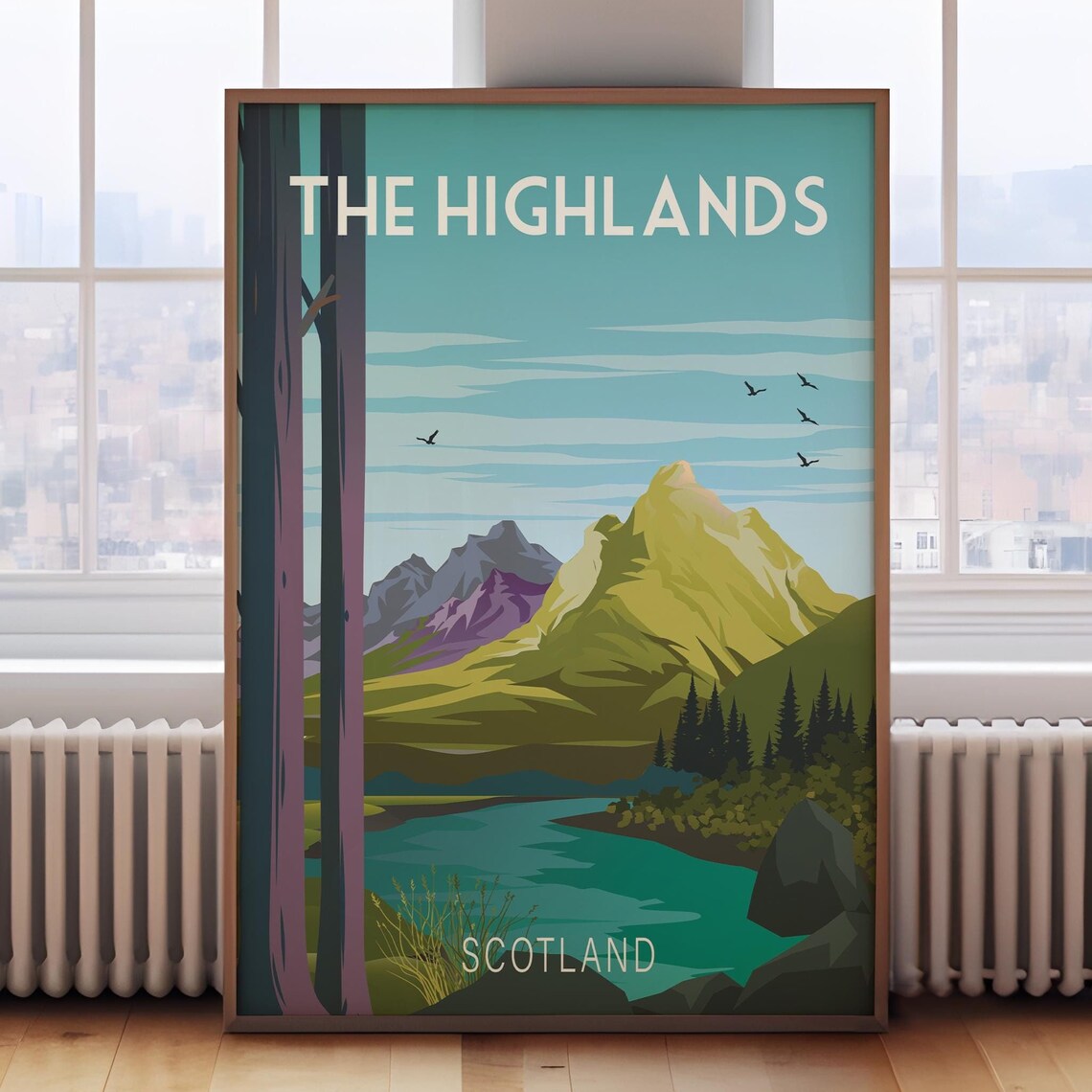 Scottish Highlands Retro Travel Poster, Scotland